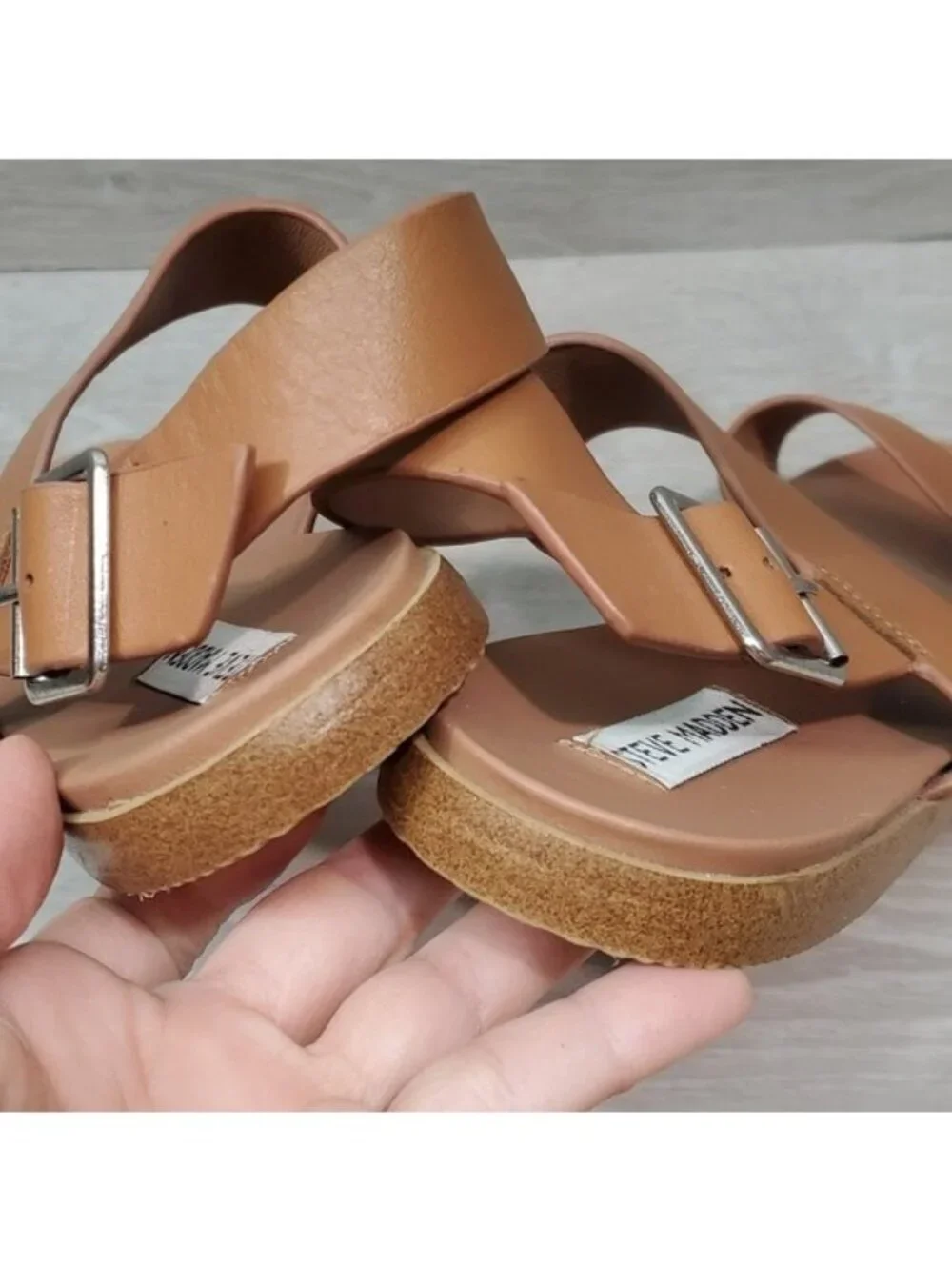 Steve Madden Women Daja Leather Ankle Leather Sandals Flats shoes sz 9.5M